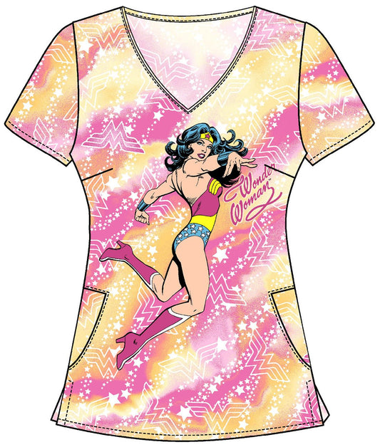 Wonder Women Cherokee Tooniforms DC Comics V Neck Scrub Top TF626 DMGY - Scrubs Select