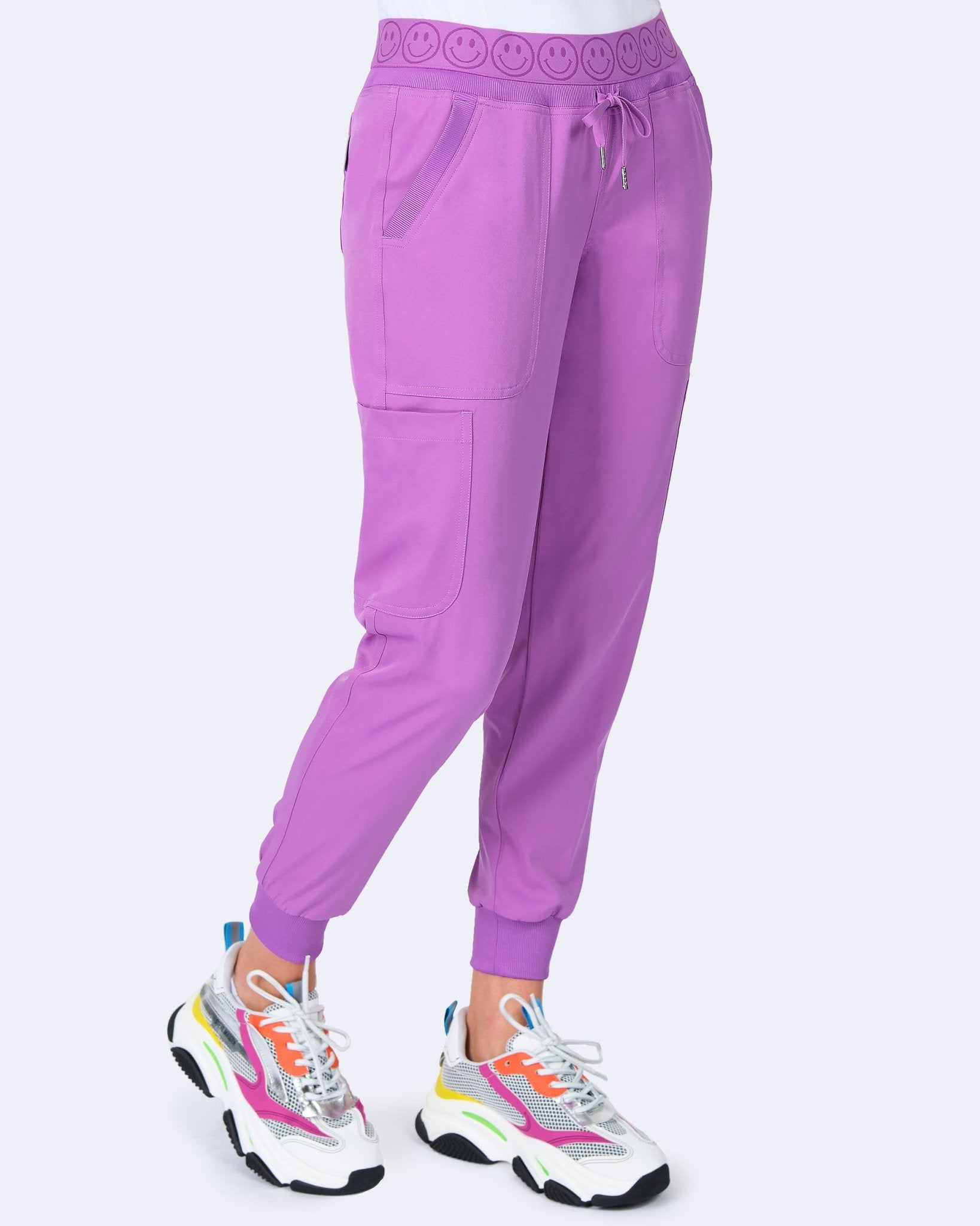 Zavate Ava Therese Smile Jogger Scrub Pant 3080 in Yellow, Green, Glow, Purple - Scrubs Select