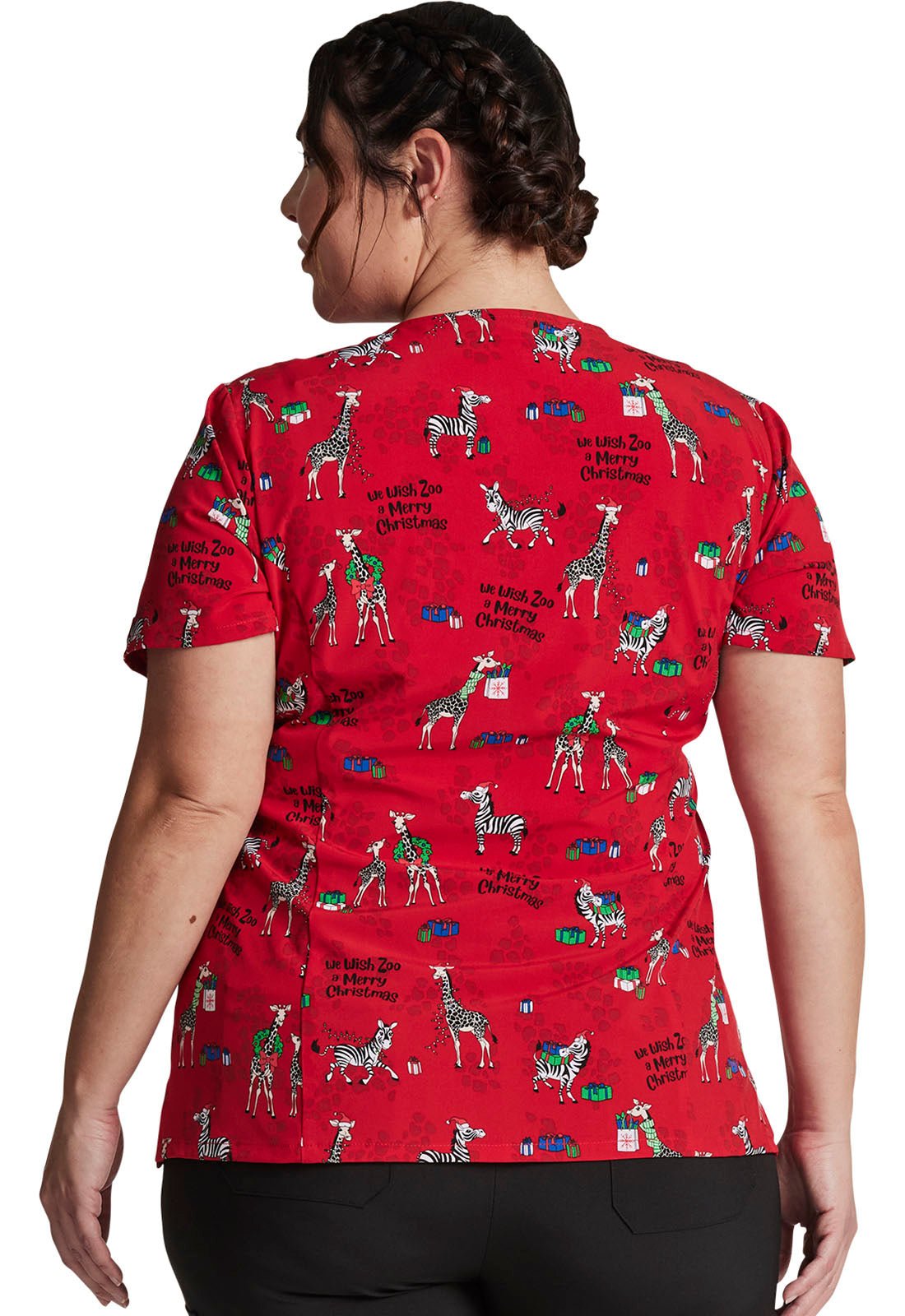 Zoo Christmas Dickies EDS Print V Neck Scrub Top DK616 WZMC - Scrubs Select