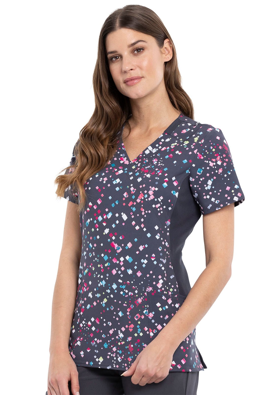 Abstract Cherokee Print Mock Wrap Knit Panel Scrub Top CK642 SPCK - Scrubs Select