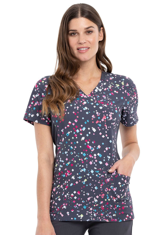 Abstract Cherokee Print Mock Wrap Knit Panel Scrub Top CK642 SPCK - Scrubs Select