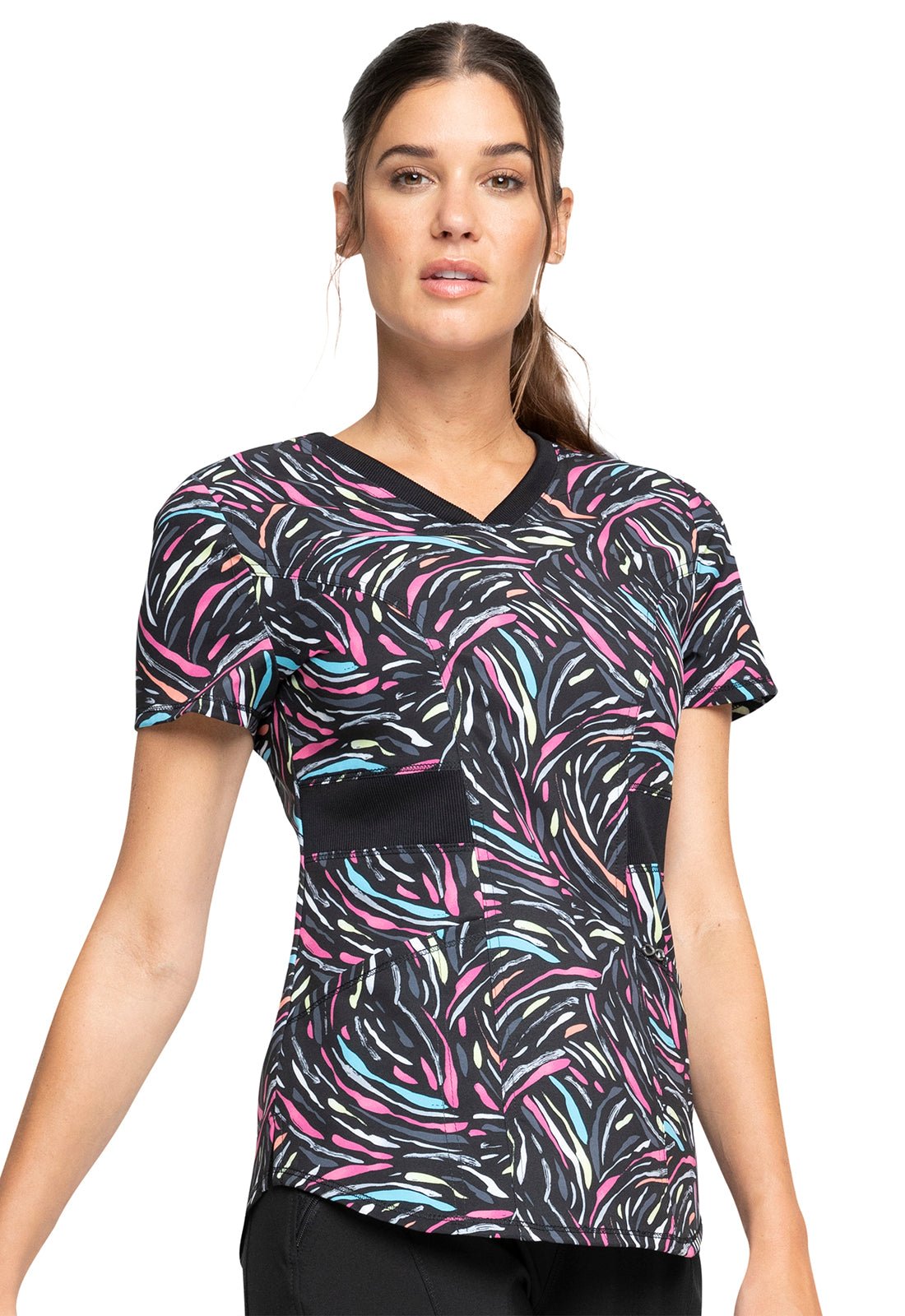 Abstract Cherokee Print V Neck Scrub Top CK771 GWFT - Scrubs Select