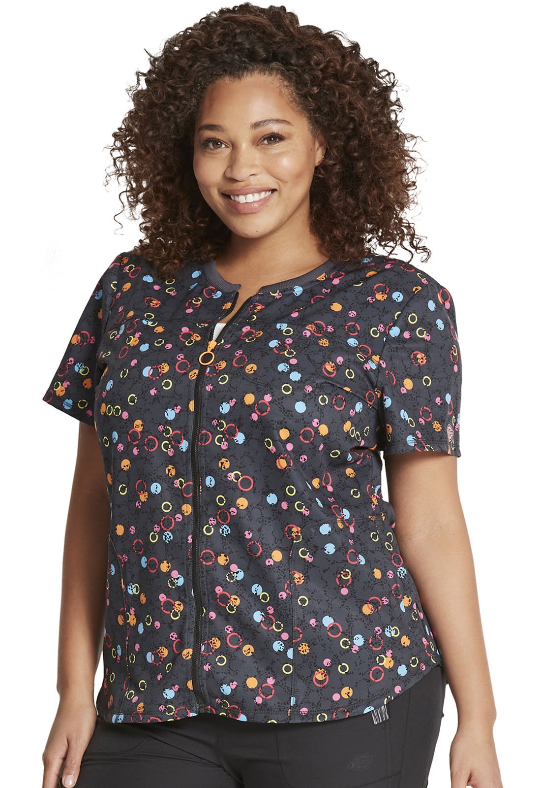Abstract Print Zip Front Round Neck Scrub Top DK776 DSSO - Scrubs Select