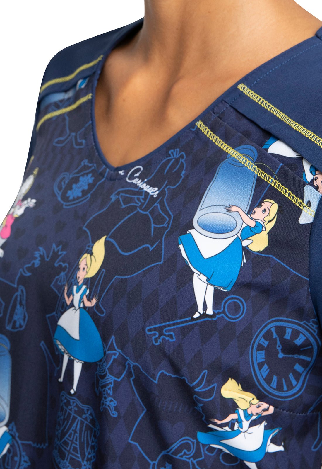 Alice in Wonderland Cherokee Tooniforms Licensed Disney V Neck Scrub Top TF645 ALUE - Scrubs Select