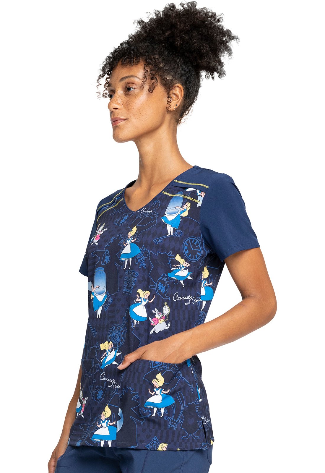 Alice in Wonderland Cherokee Tooniforms Licensed Disney V Neck Scrub Top TF645 ALUE - Scrubs Select