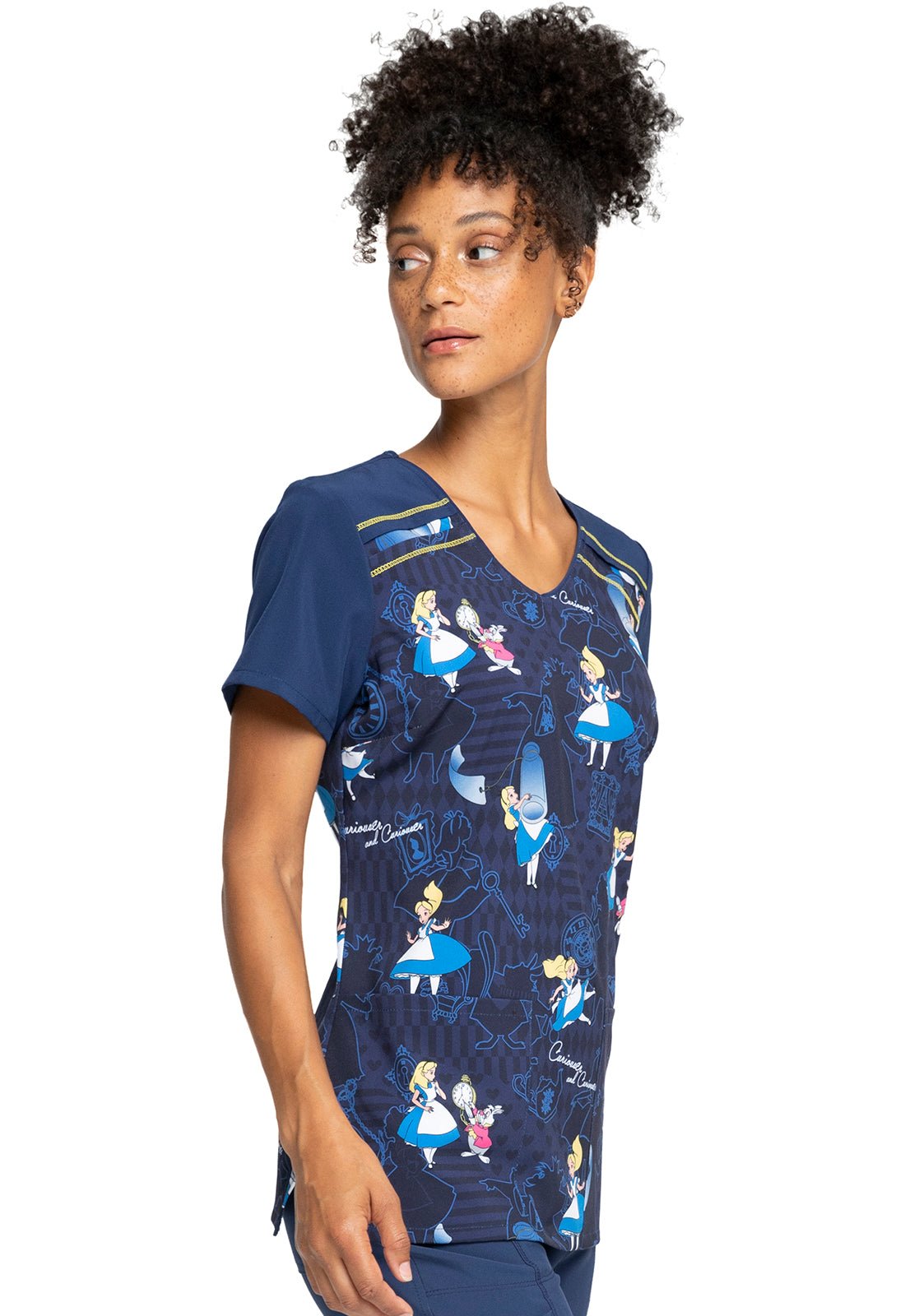 Alice in Wonderland Cherokee Tooniforms Licensed Disney V Neck Scrub Top TF645 ALUE - Scrubs Select