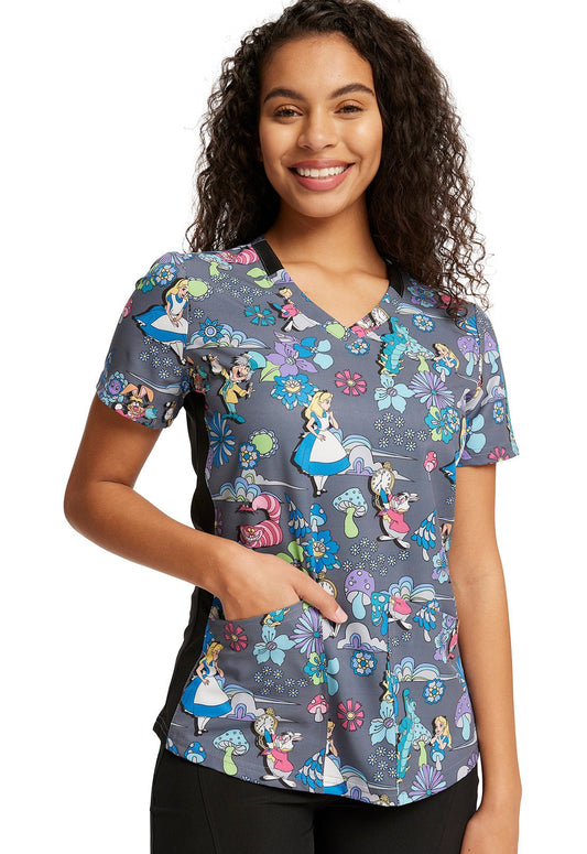 Alice In Wonderland Tooniforms Licensed Disney V Neck Scrub Top TF764 ALCE - Scrubs Select