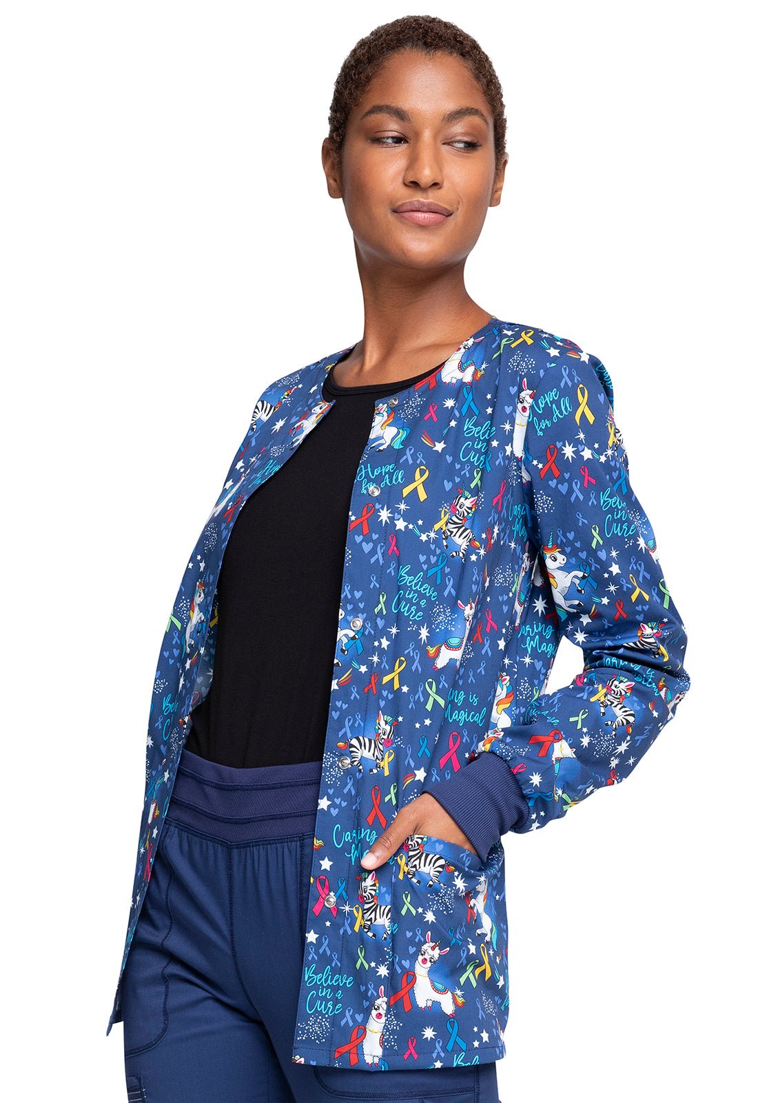 All Awareness Cherokee Print Warm Up Scrub Jacket CK301 MLCR - Scrubs Select