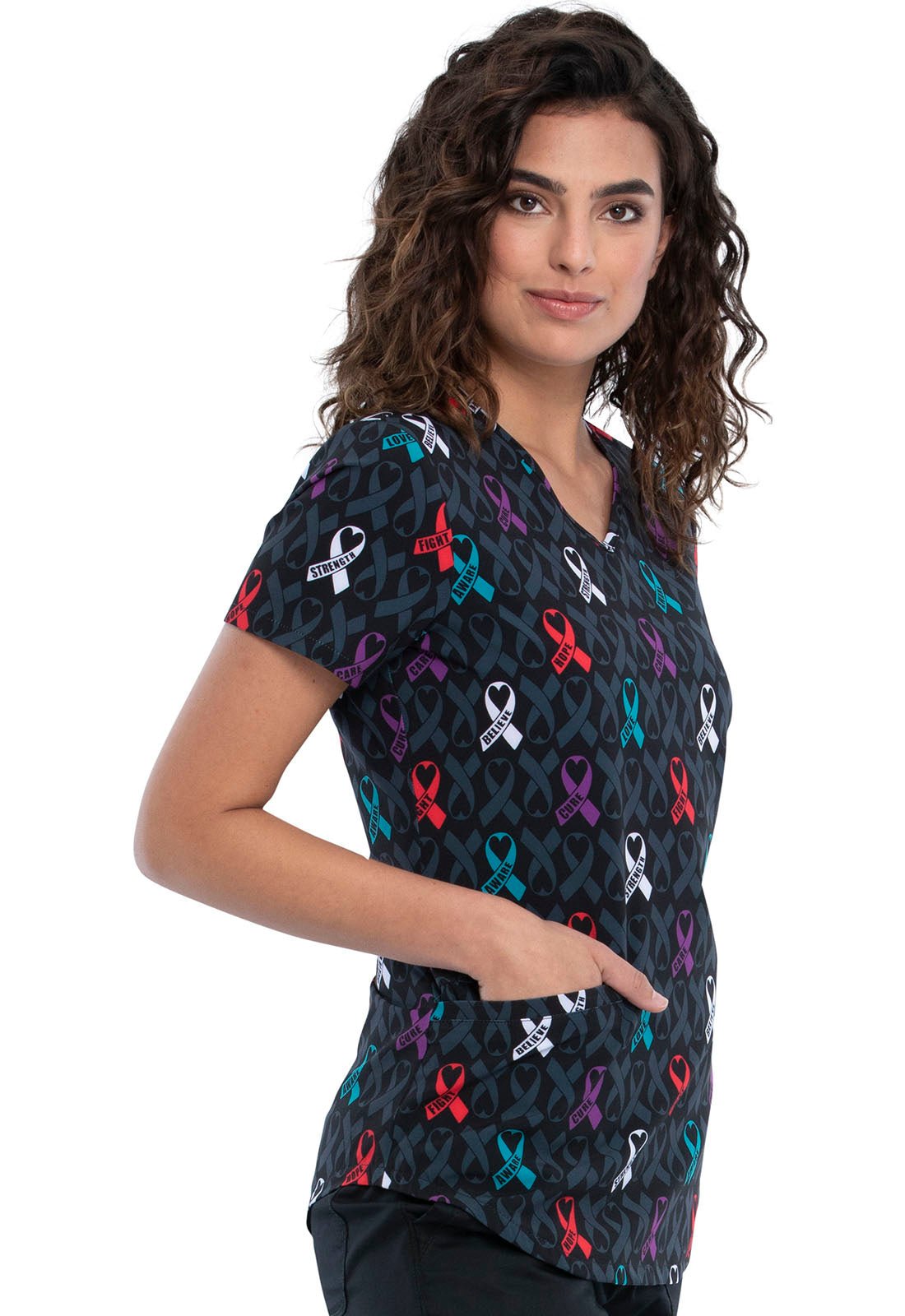 All Awareness Print V Neck Scrub Top CK637 AWLL - Scrubs Select