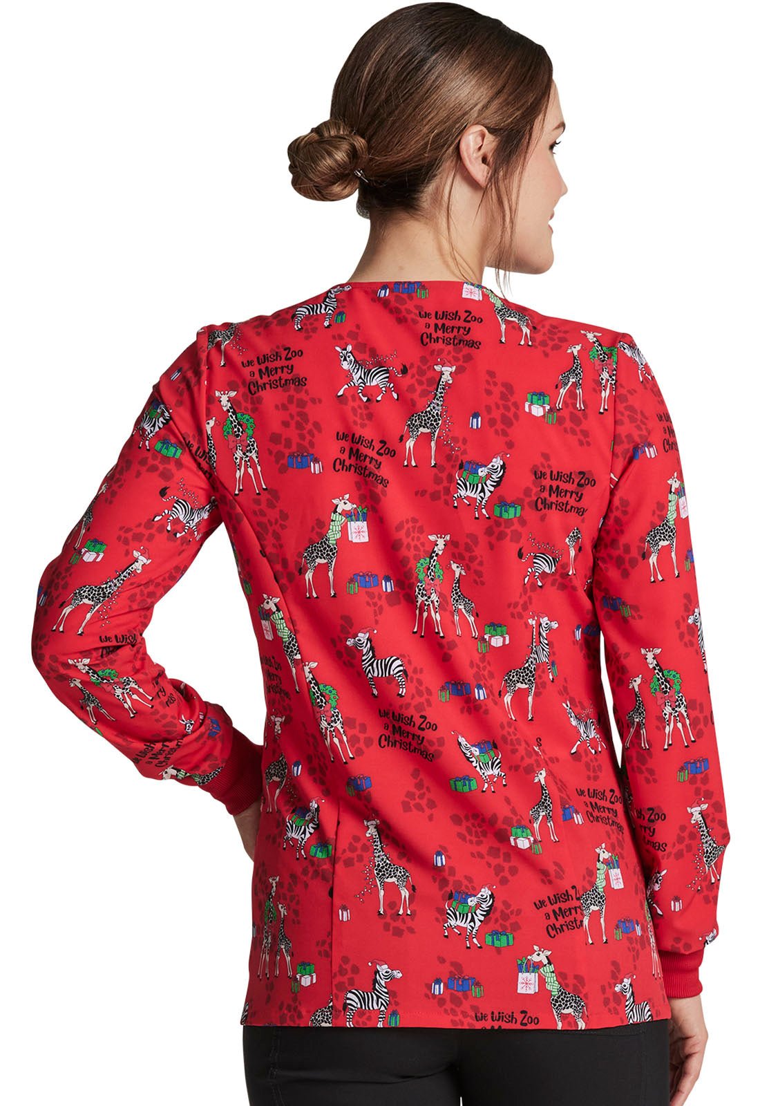 Animal Print Dickies Christmas EDS Snap Front Scrub Jacket DK309 WZMC - Scrubs Select
