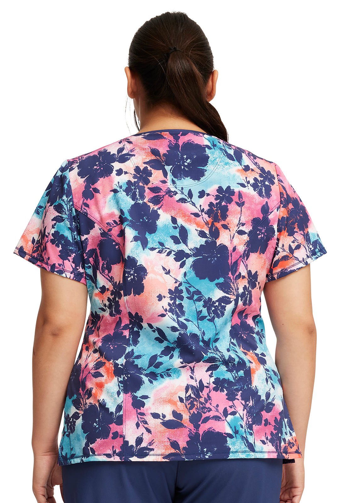 Artistic Blooms Cherokee Floral Infinity Print Mock Wrap Top CK608 ATBM - Scrubs Select