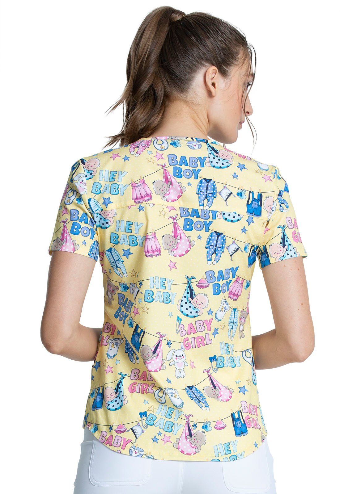 Baby Print V Neck Scrub Top CK652 HEYB - Scrubs Select