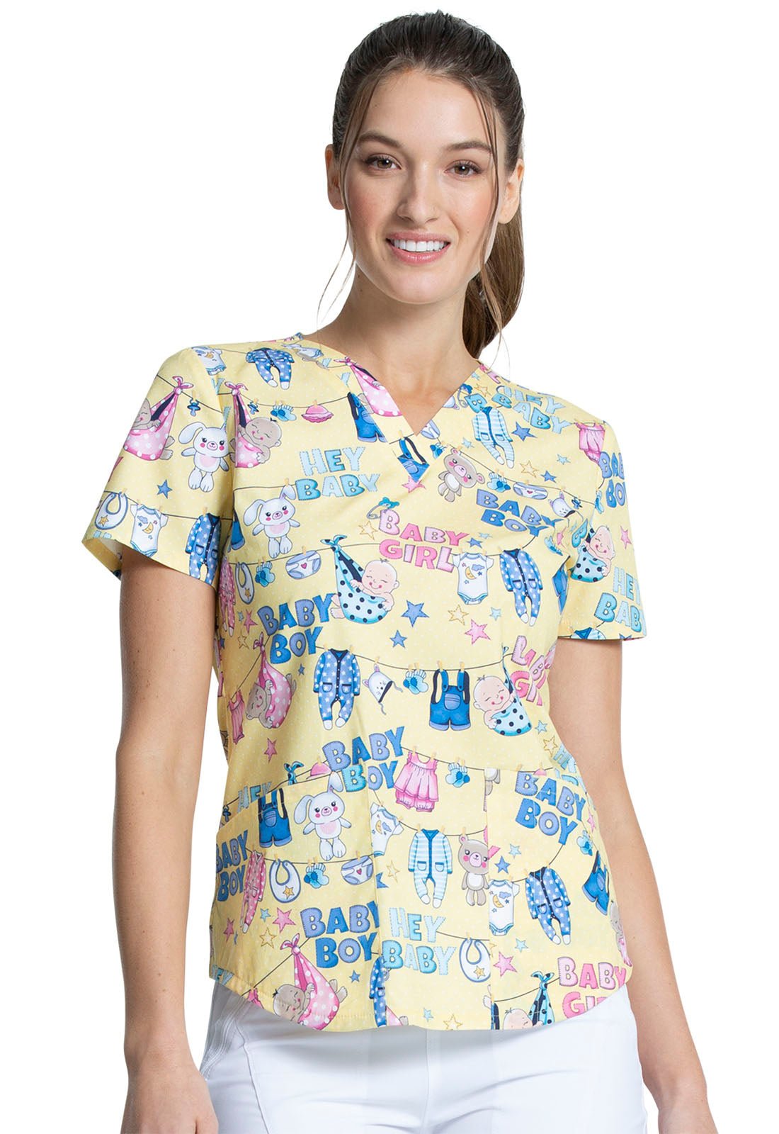 Baby Print V Neck Scrub Top CK652 HEYB - Scrubs Select