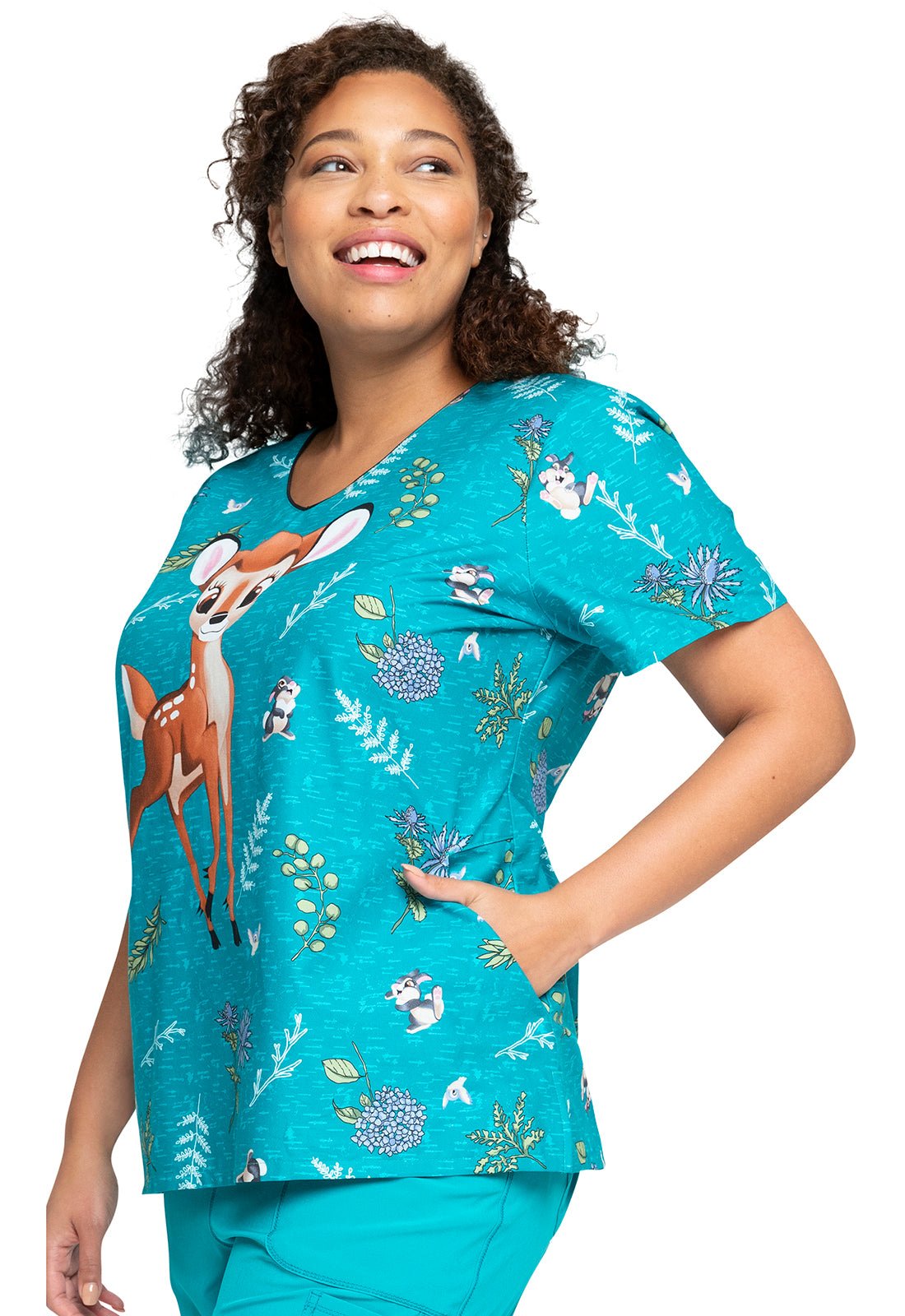 Bambi Cherokee Tooniforms Licensed Disney V Neck Scrub Top TF626 BARW - Scrubs Select