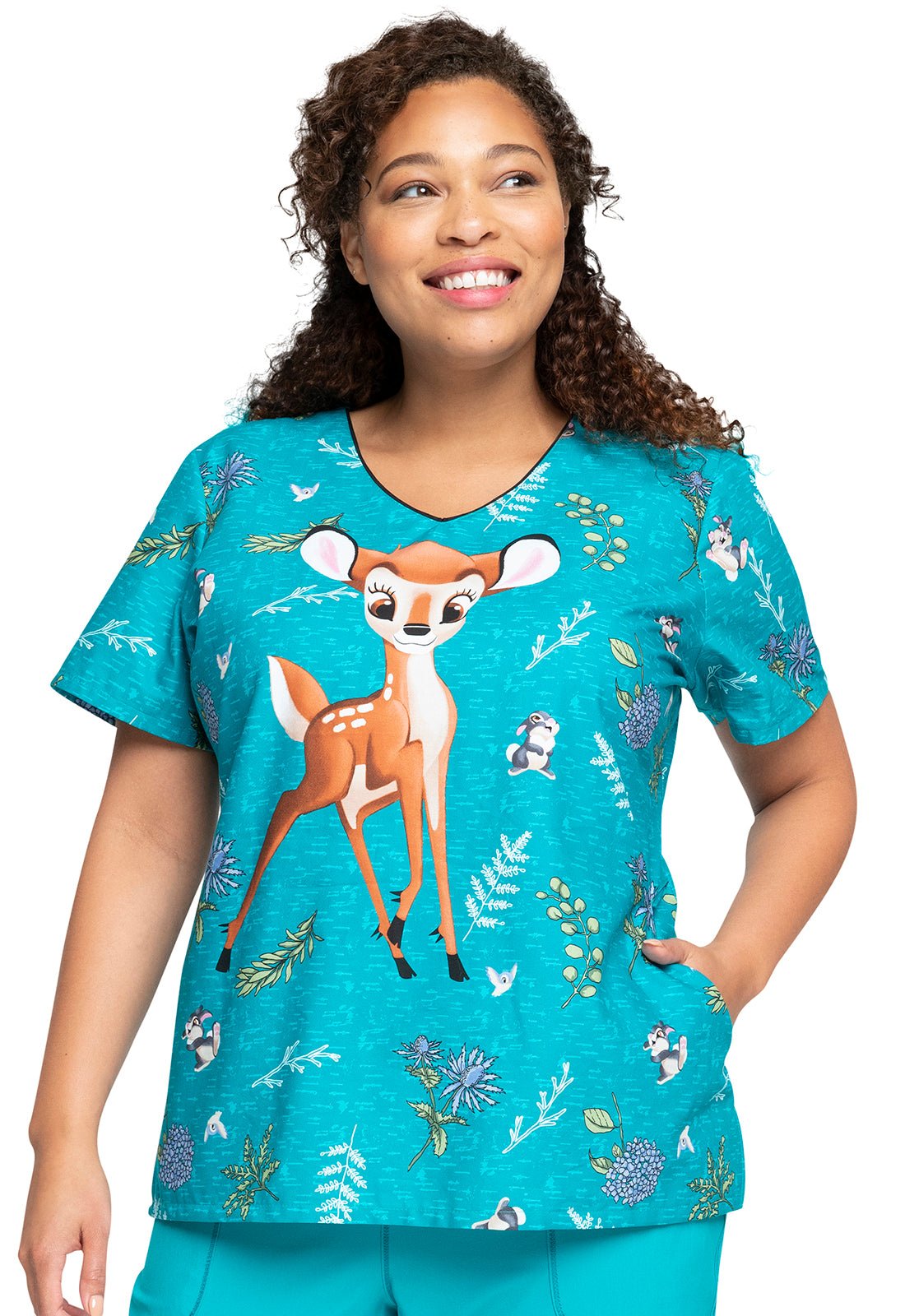 Bambi Cherokee Tooniforms Licensed Disney V Neck Scrub Top TF626 BARW - Scrubs Select