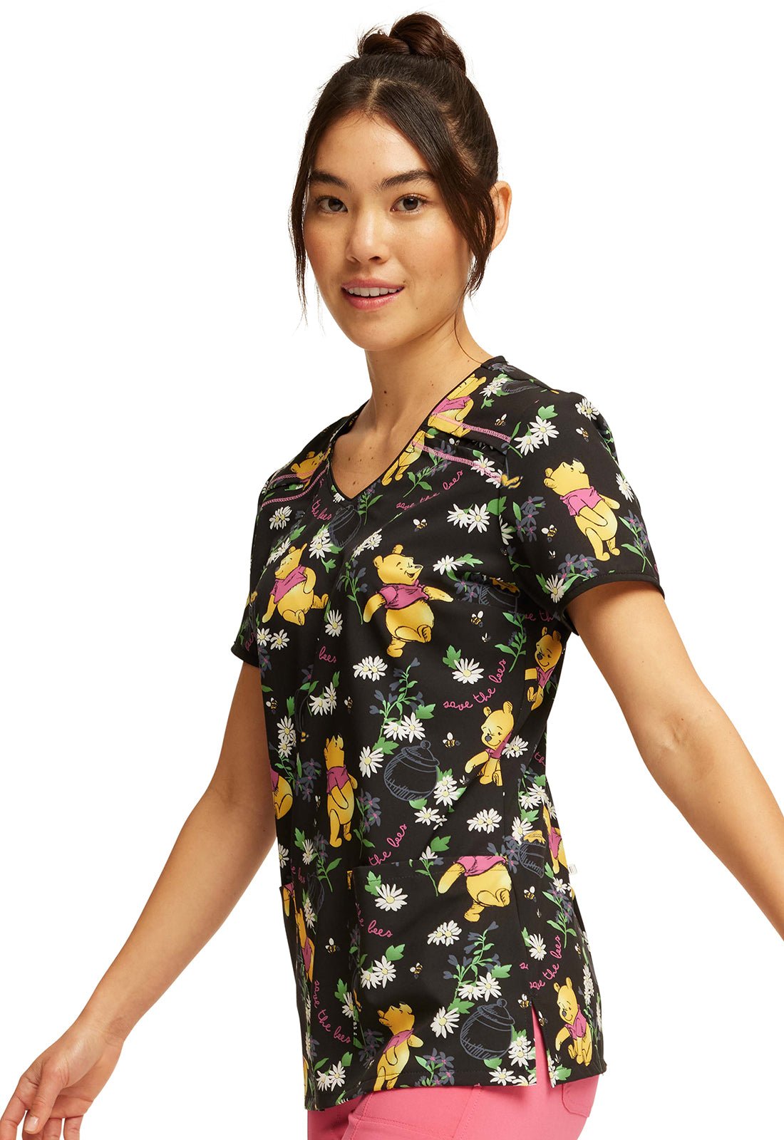 Bee Rescue Tooniforms Licensed Disney Winnie The Pooh V-Neck Scrub Top TF686 PHCU - Scrubs Select