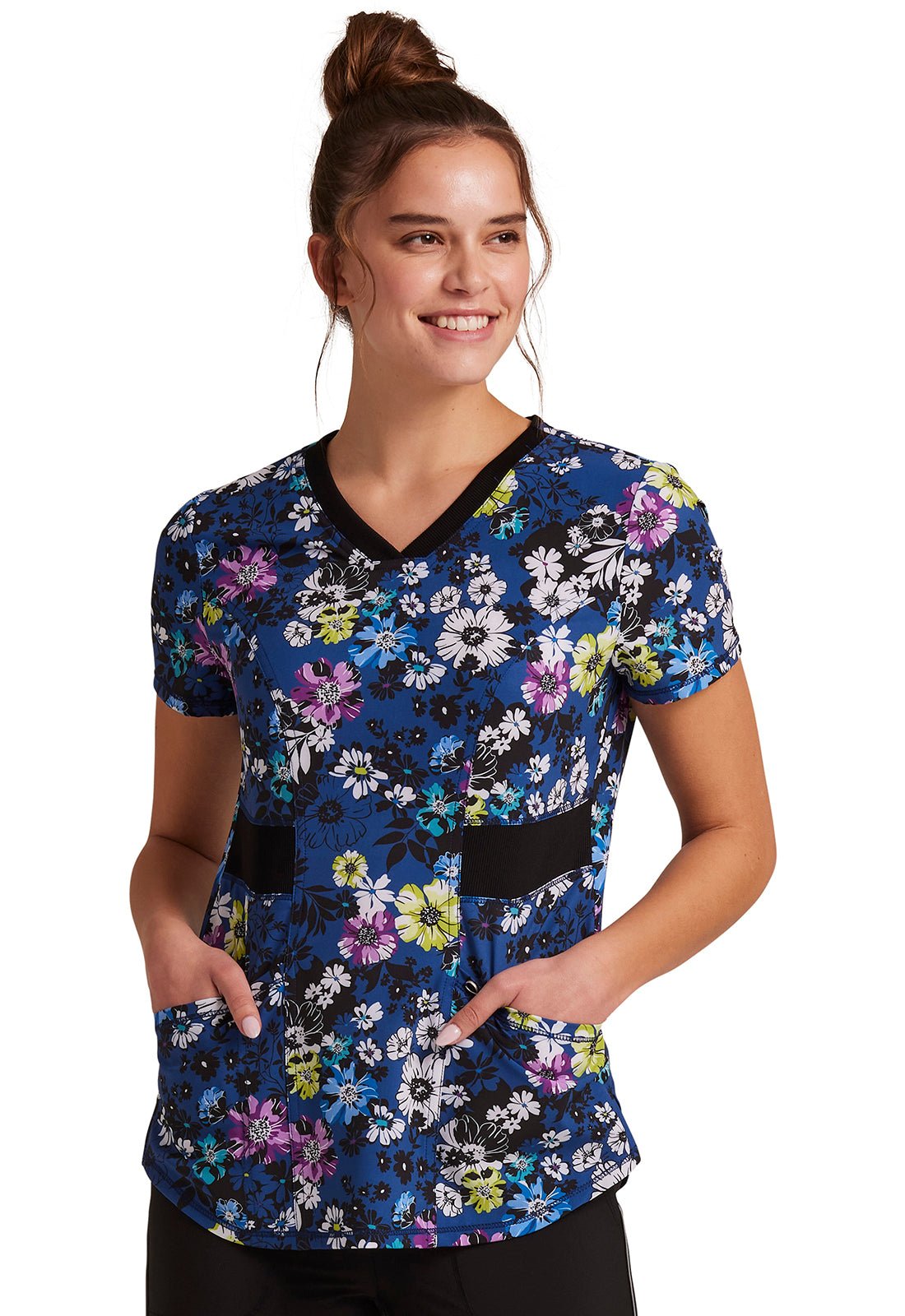 Bloom Me Up Cherokee Floral Infinity Print V Neck Scrub Top CK771 BMUP - Scrubs Select