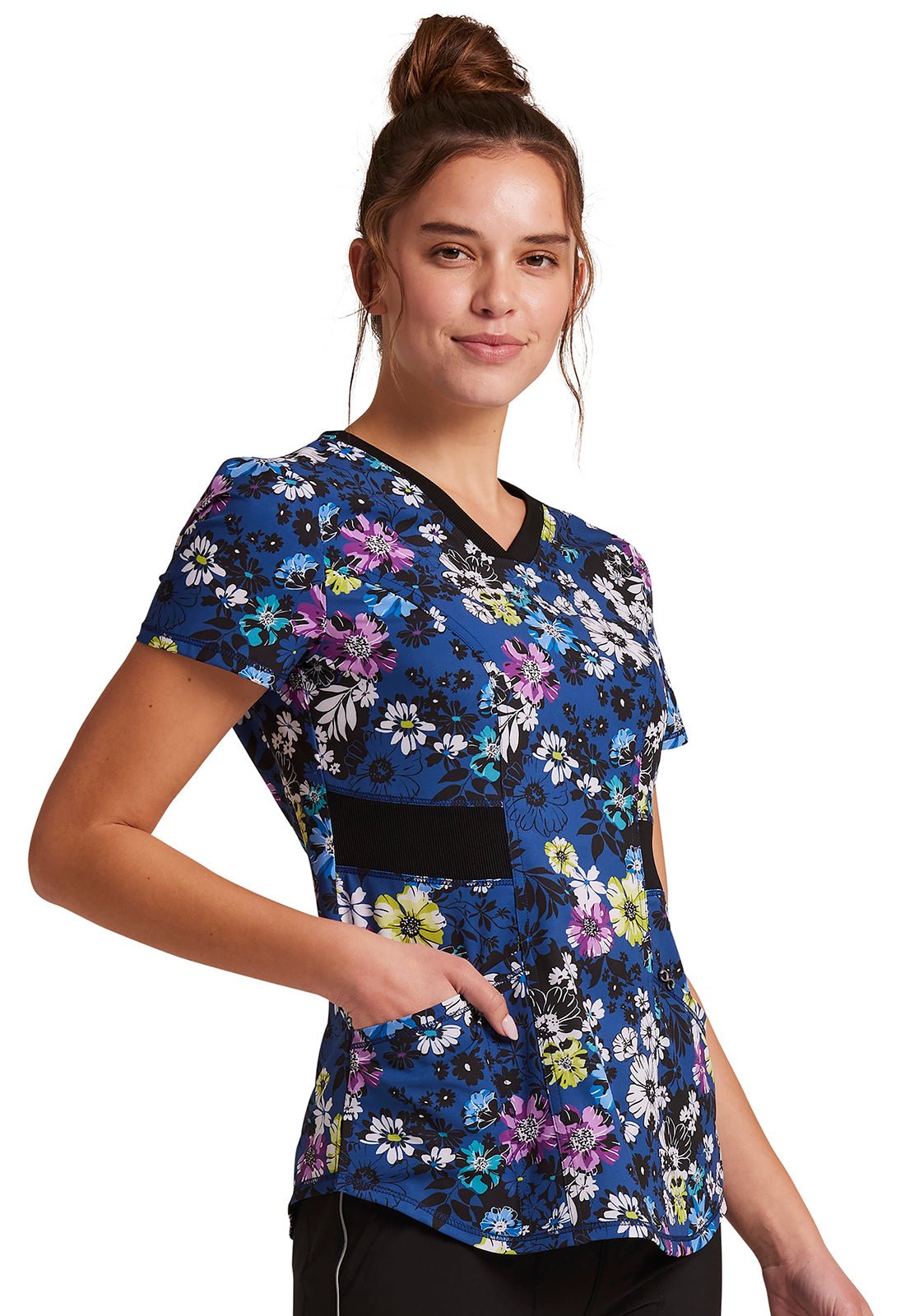 Bloom Me Up Cherokee Floral Infinity Print V Neck Scrub Top CK771 BMUP - Scrubs Select