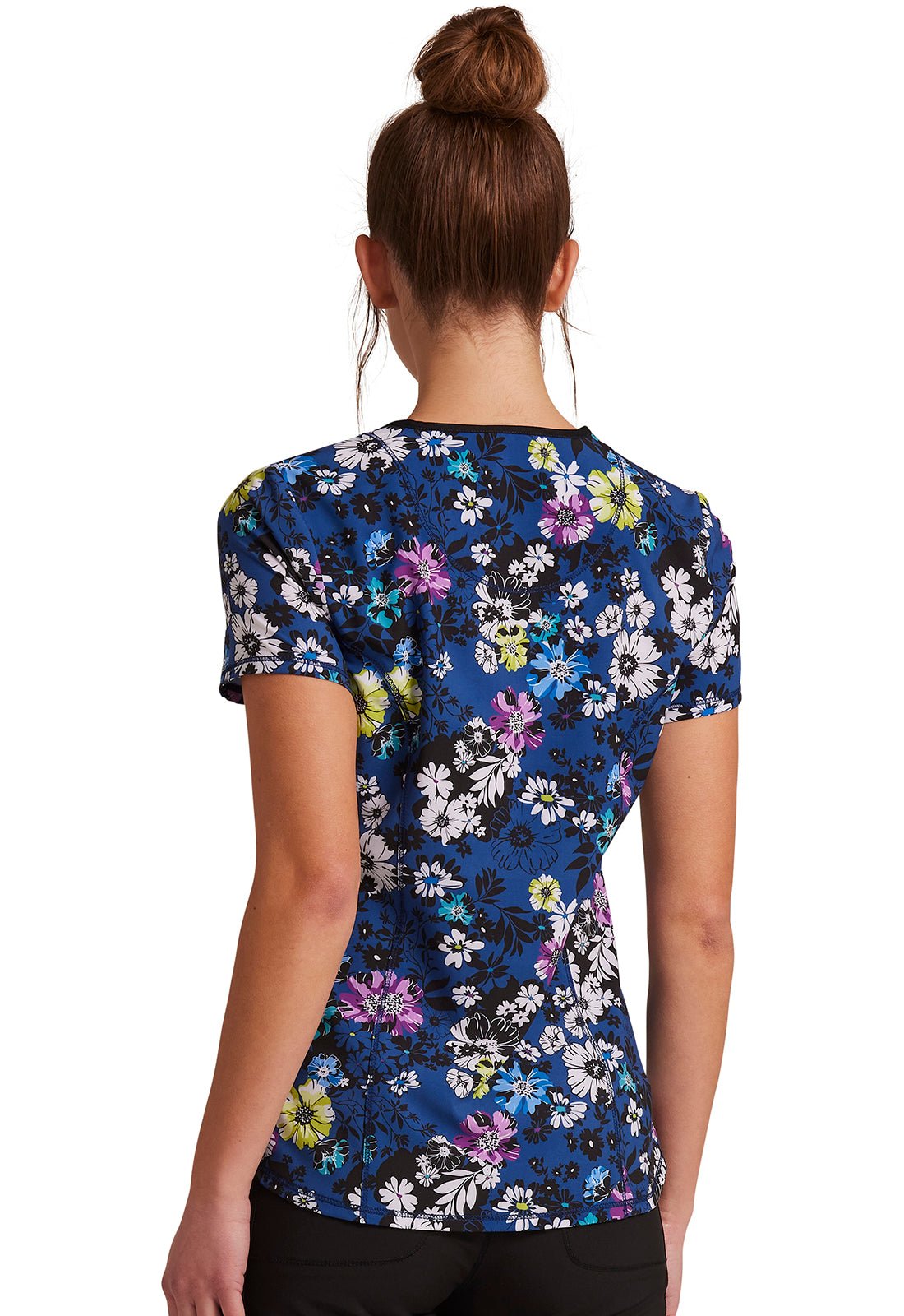 Bloom Me Up Cherokee Floral Infinity Print V Neck Scrub Top CK771 BMUP - Scrubs Select