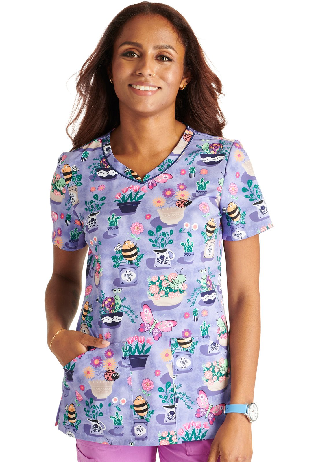 Blooming Bugs Cherokee Print V Neck Scrub Top CK678 BMUG - Scrubs Select