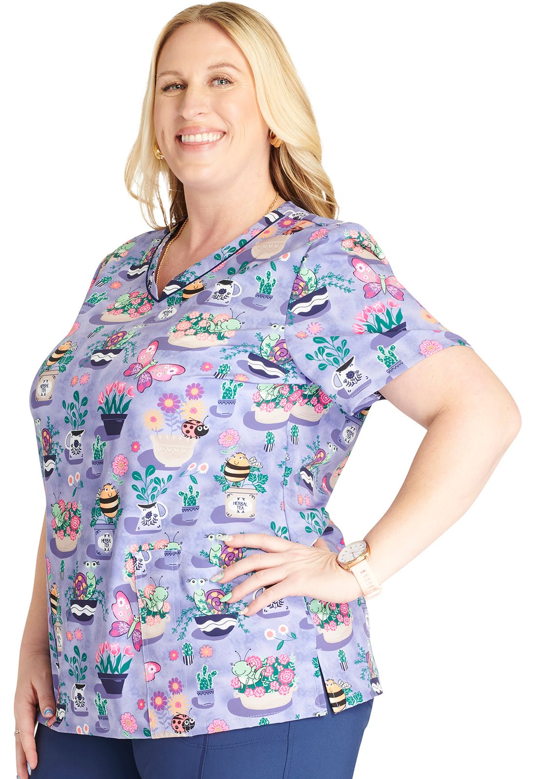 Blooming Bugs Cherokee Print V Neck Scrub Top CK678 BMUG - Scrubs Select