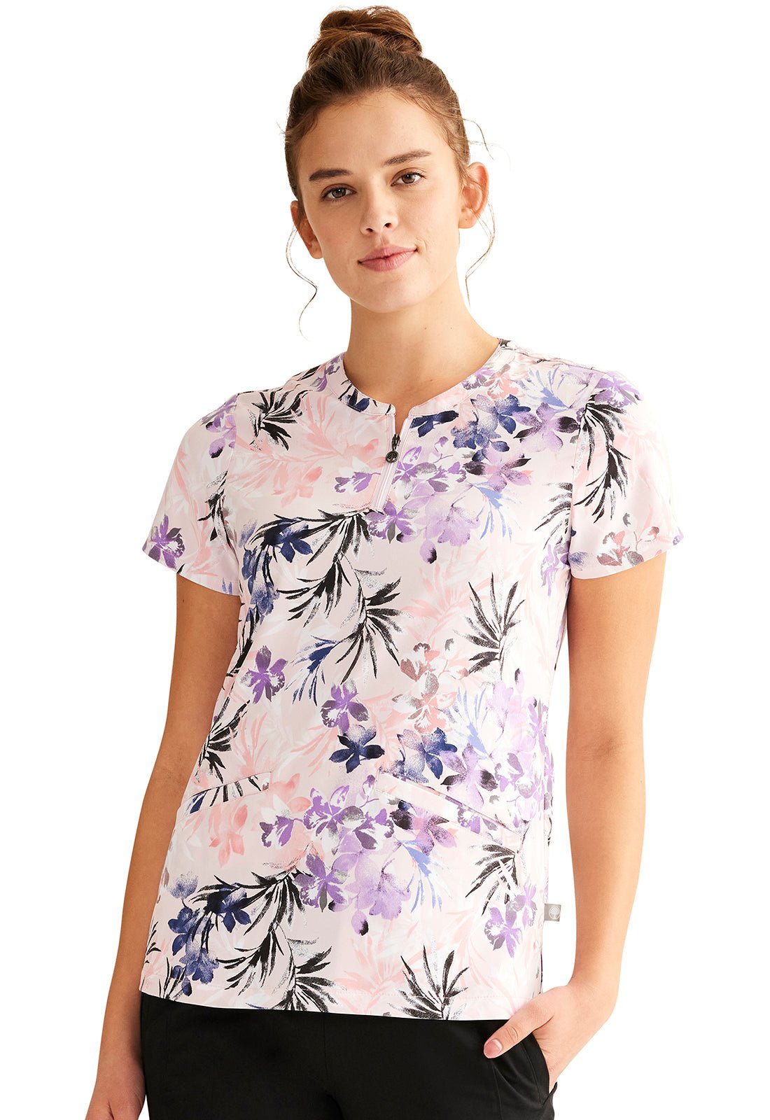 Blooming Day Healing Hands Print Scrub Zip Front Top 2271 BGMD - Scrubs Select