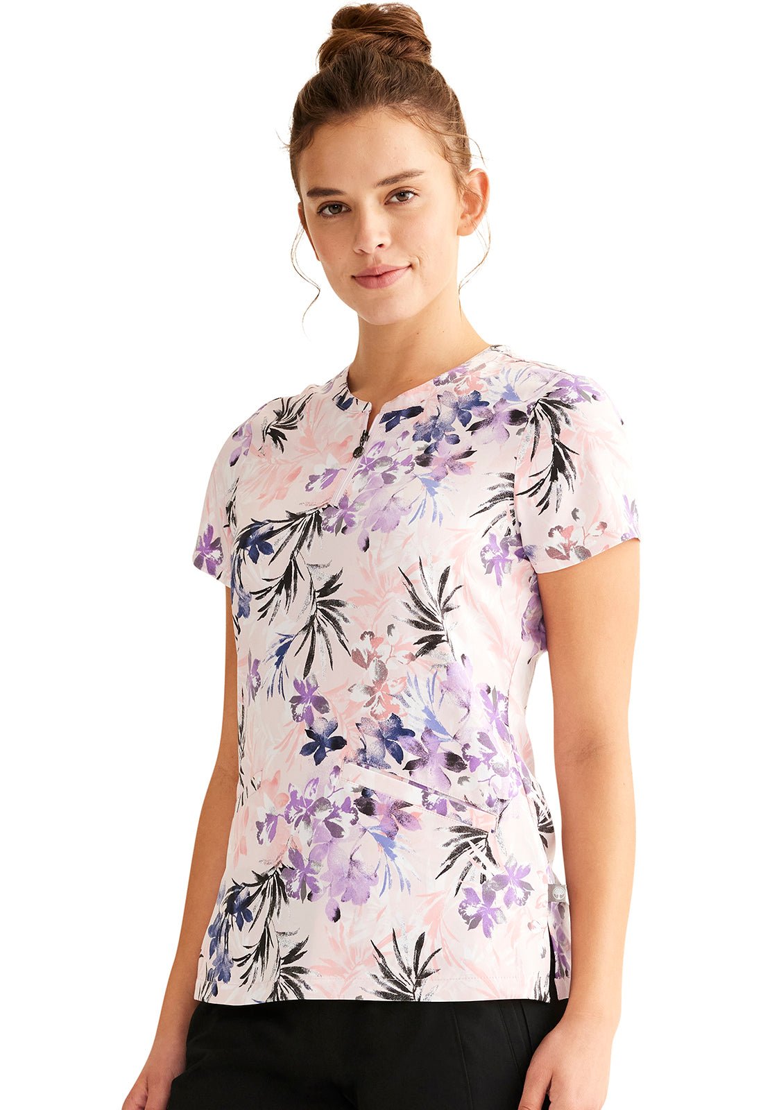 Blooming Day Healing Hands Print Scrub Zip Front Top 2271 BGMD - Scrubs Select