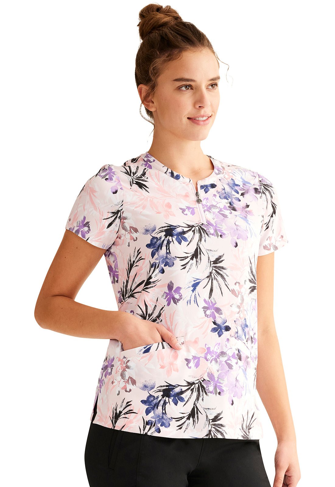 Blooming Day Healing Hands Print Scrub Zip Front Top 2271 BGMD - Scrubs Select