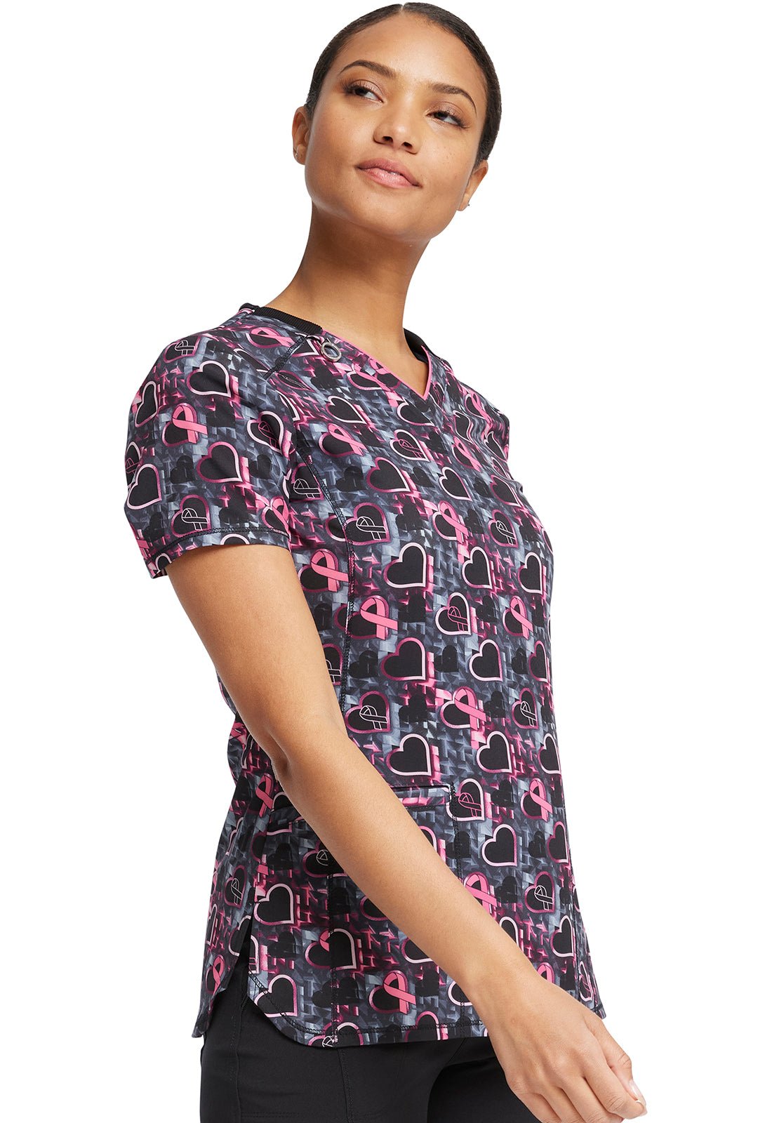 Breast Cancer Awareness Cherokee Infinity V Neck Scrub Top CK634 CRBE - Scrubs Select