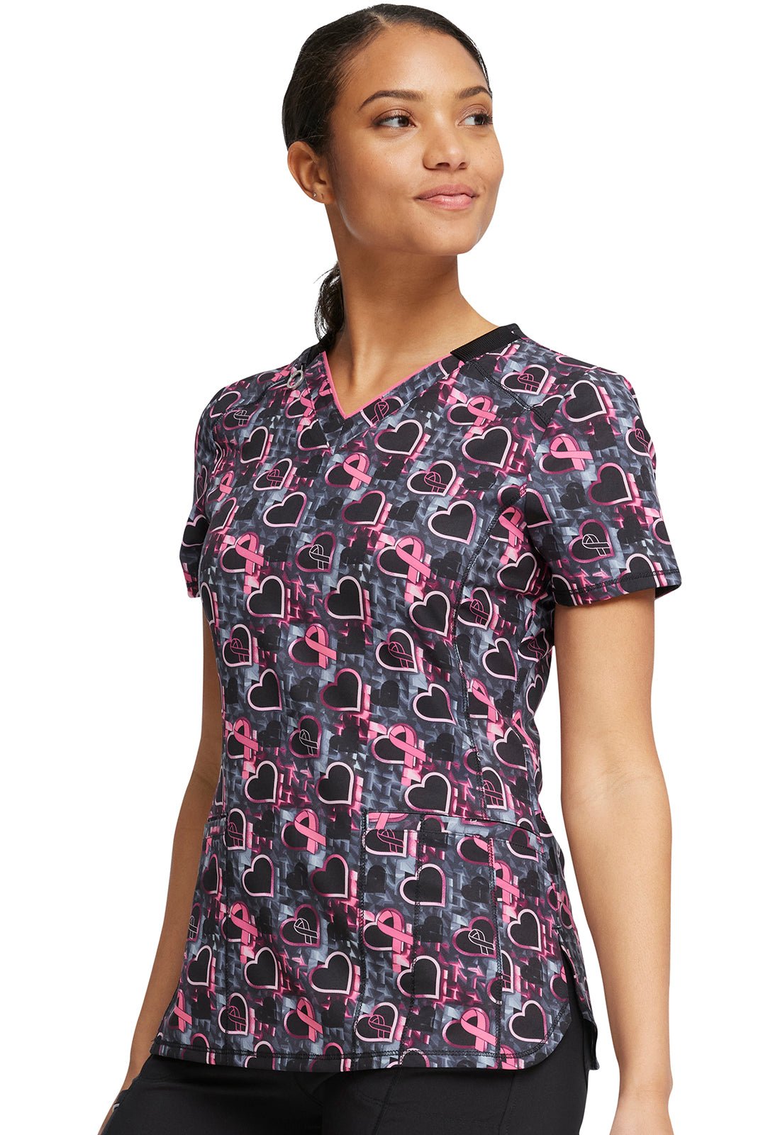 Breast Cancer Awareness Cherokee Infinity V Neck Scrub Top CK634 CRBE - Scrubs Select