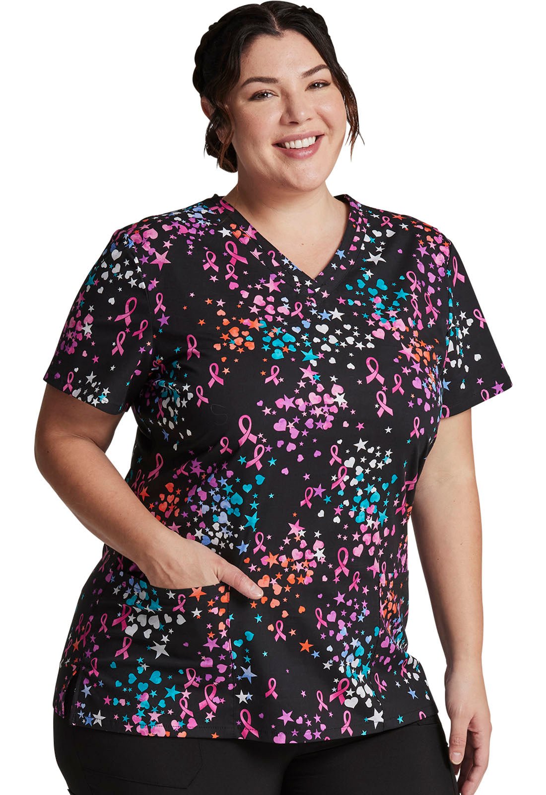 Breast Cancer Awareness Dickies Print V Neck Scrub Top DK708 CASR - Scrubs Select