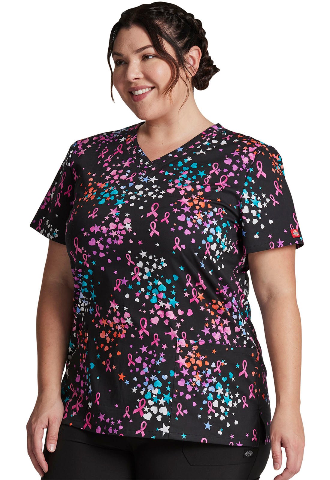 Breast Cancer Awareness Dickies Print V Neck Scrub Top DK708 CASR - Scrubs Select