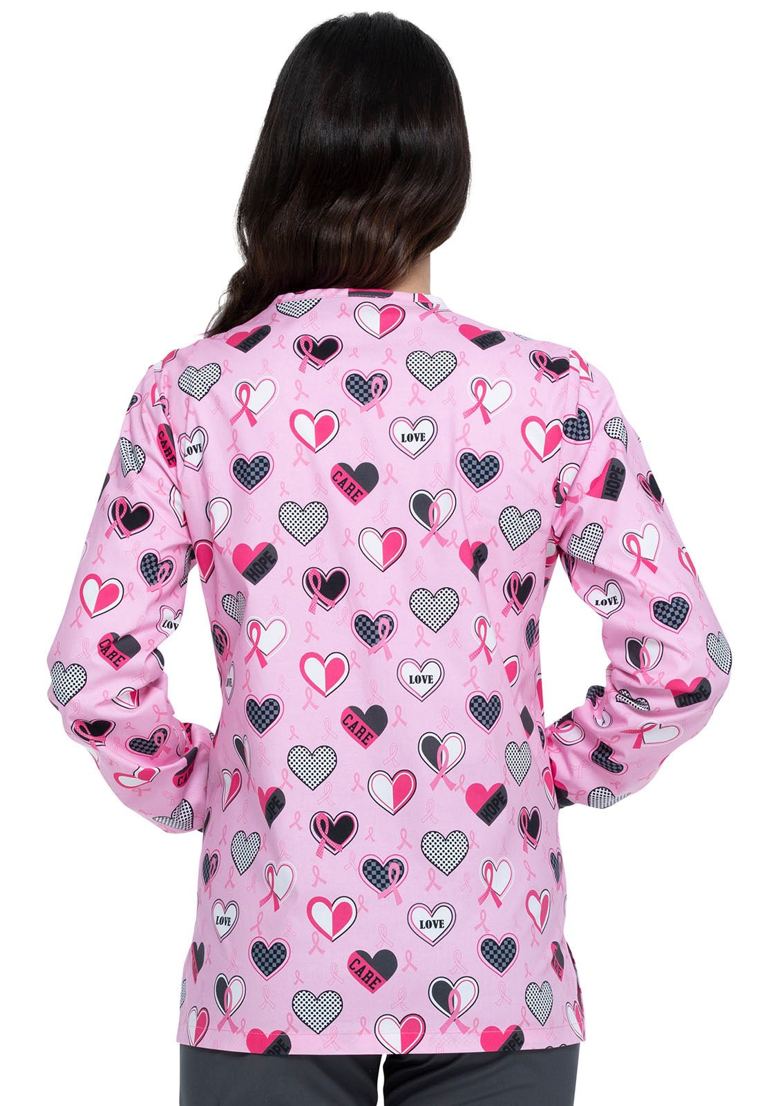 Breast Cancer Awareness Print Snap Front Scrub Jacket DK301 AVCA - Scrubs Select