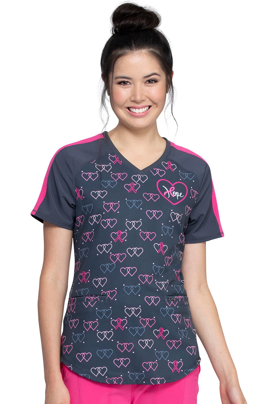 Breast Cancer Awareness V Neck Scrub Top CK702 INHP - Scrubs Select