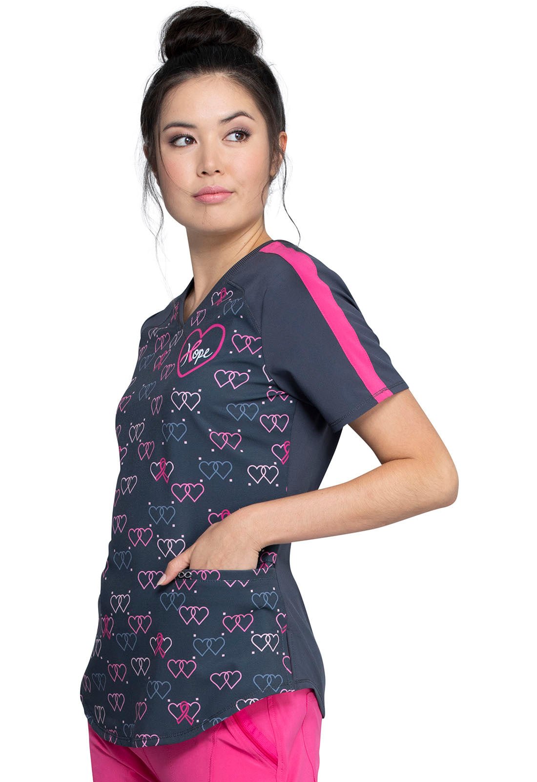 Breast Cancer Awareness V Neck Scrub Top CK702 INHP - Scrubs Select