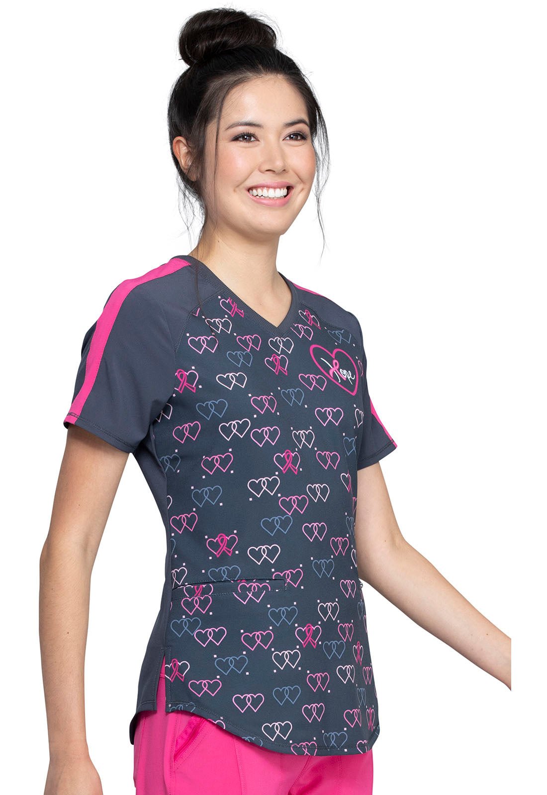 Breast Cancer Awareness V Neck Scrub Top CK702 INHP - Scrubs Select