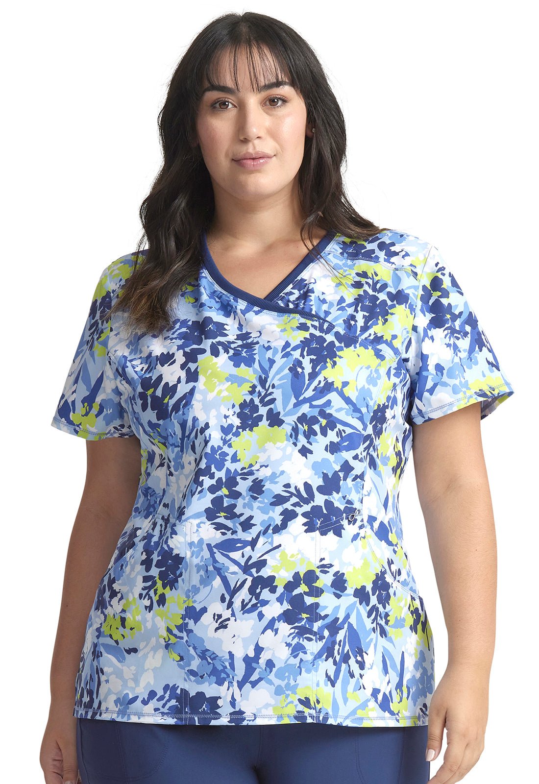 Brushstroke Buds Cherokee Infinity Floral Print Mock Wrap Scrub Top CK608 BHBD - Scrubs Select