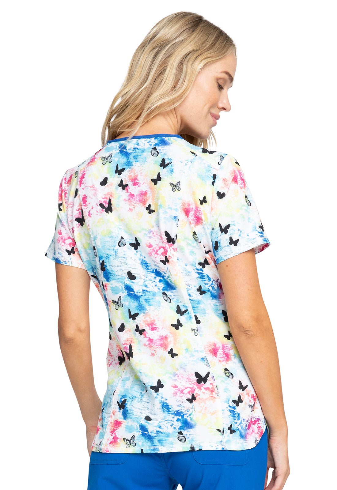 Butterfly Cherokee Infinity Print V Neck Scrub Top CK634 RWFT - Scrubs Select