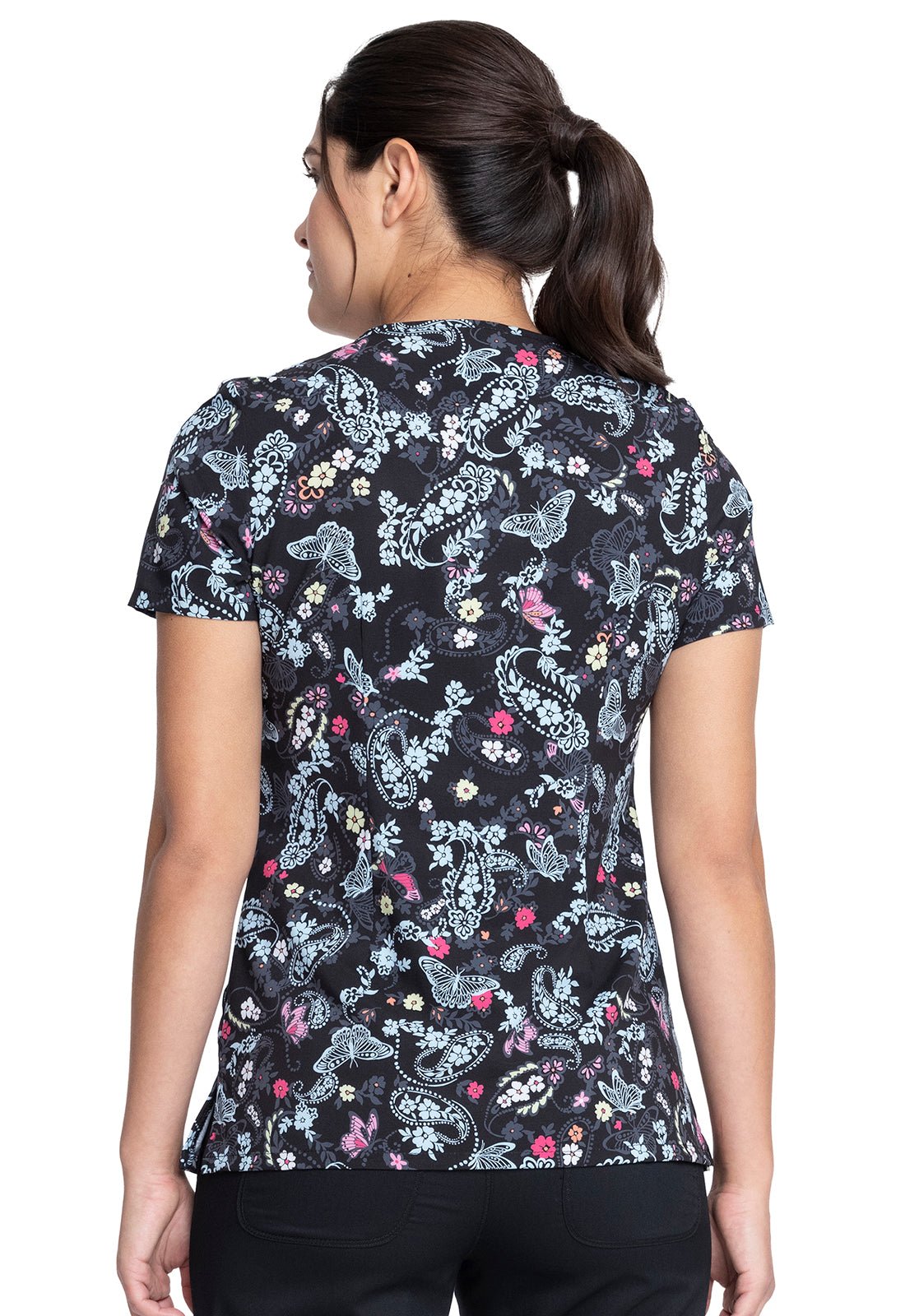 Butterfly Cherokee Print V Neck Scrub Top CK678 FUBM - Scrubs Select