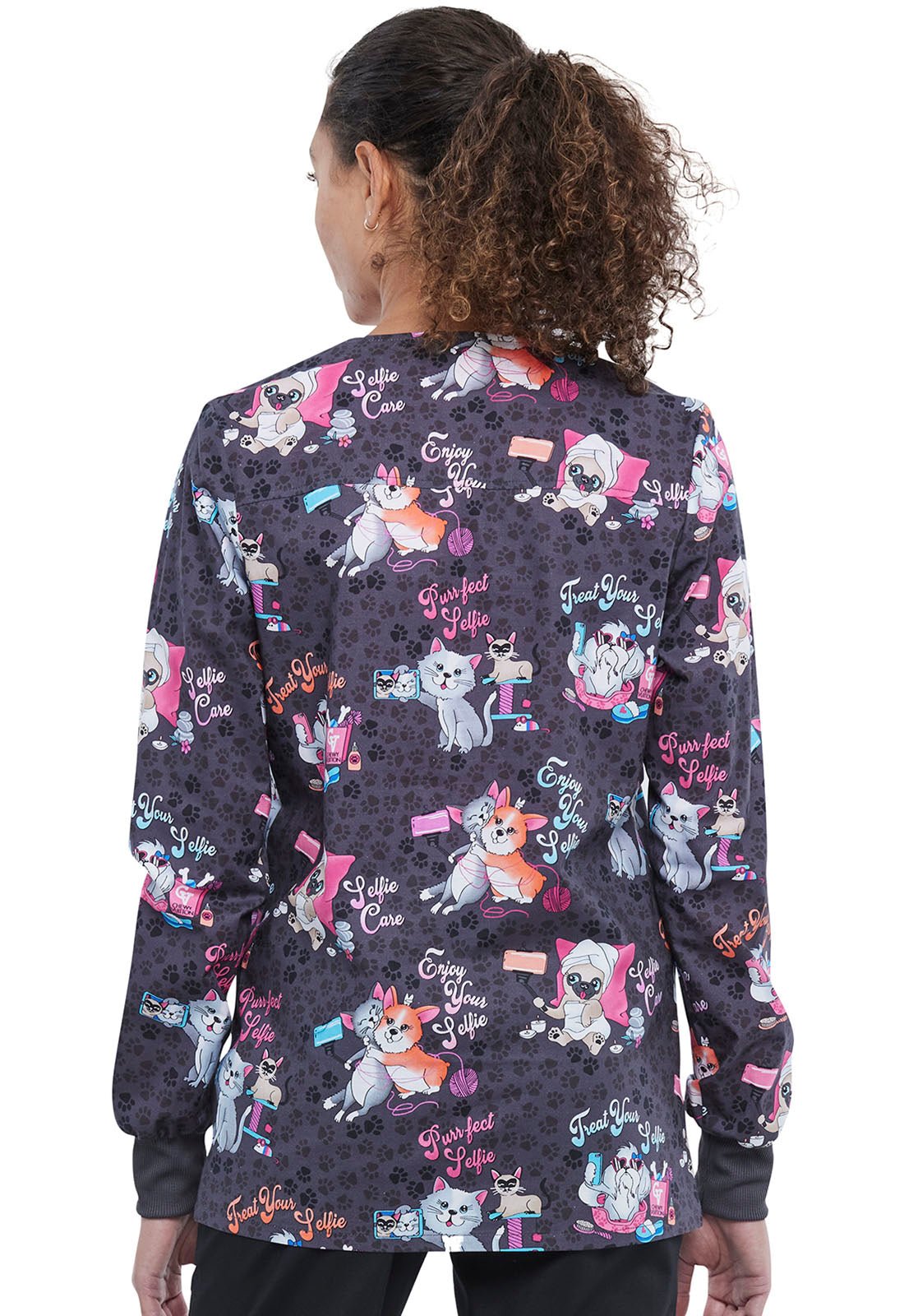 Cats and Dogs Print Warm Up Scrub Jacket CK301 SFEC - Scrubs Select