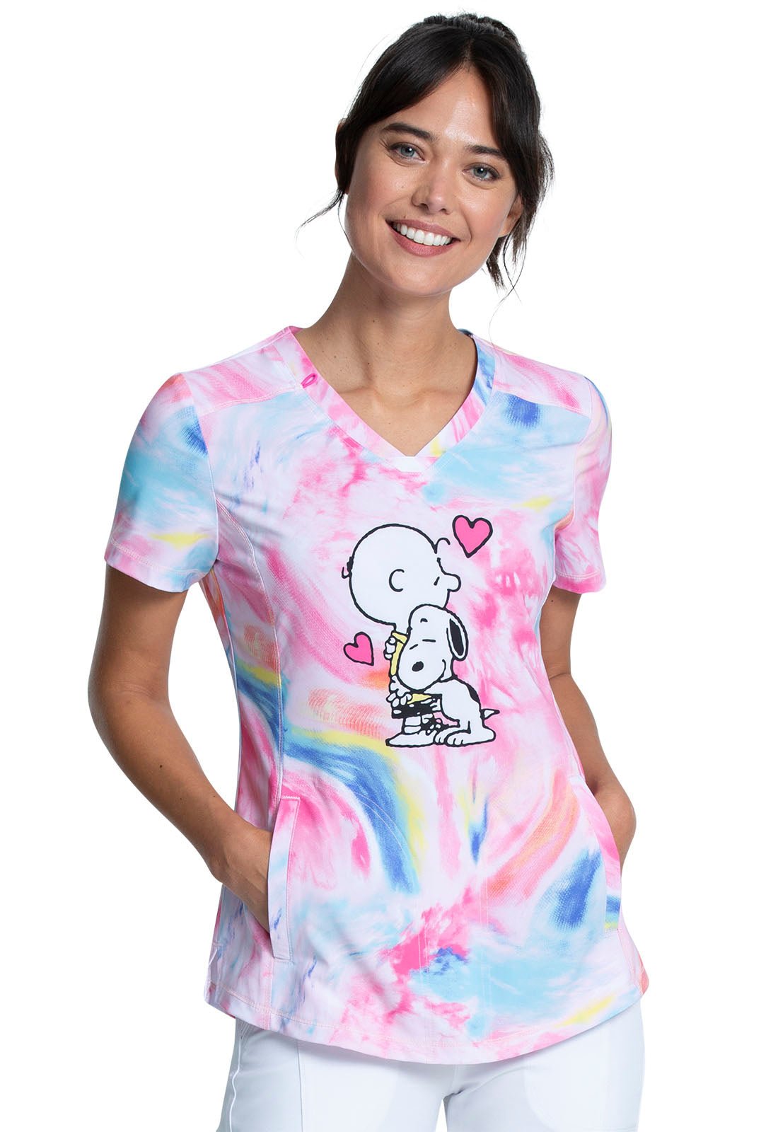 Charlie Brown Snoopy Tooniforms Peanuts V Neck Medical Scrub Top TF752 PNES - Scrubs Select