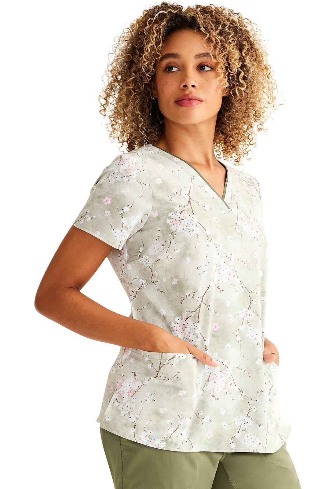 Charmed Florals Healing Hands Limited Edition V Neck Scrub Top HH903 CRMF - Scrubs Select