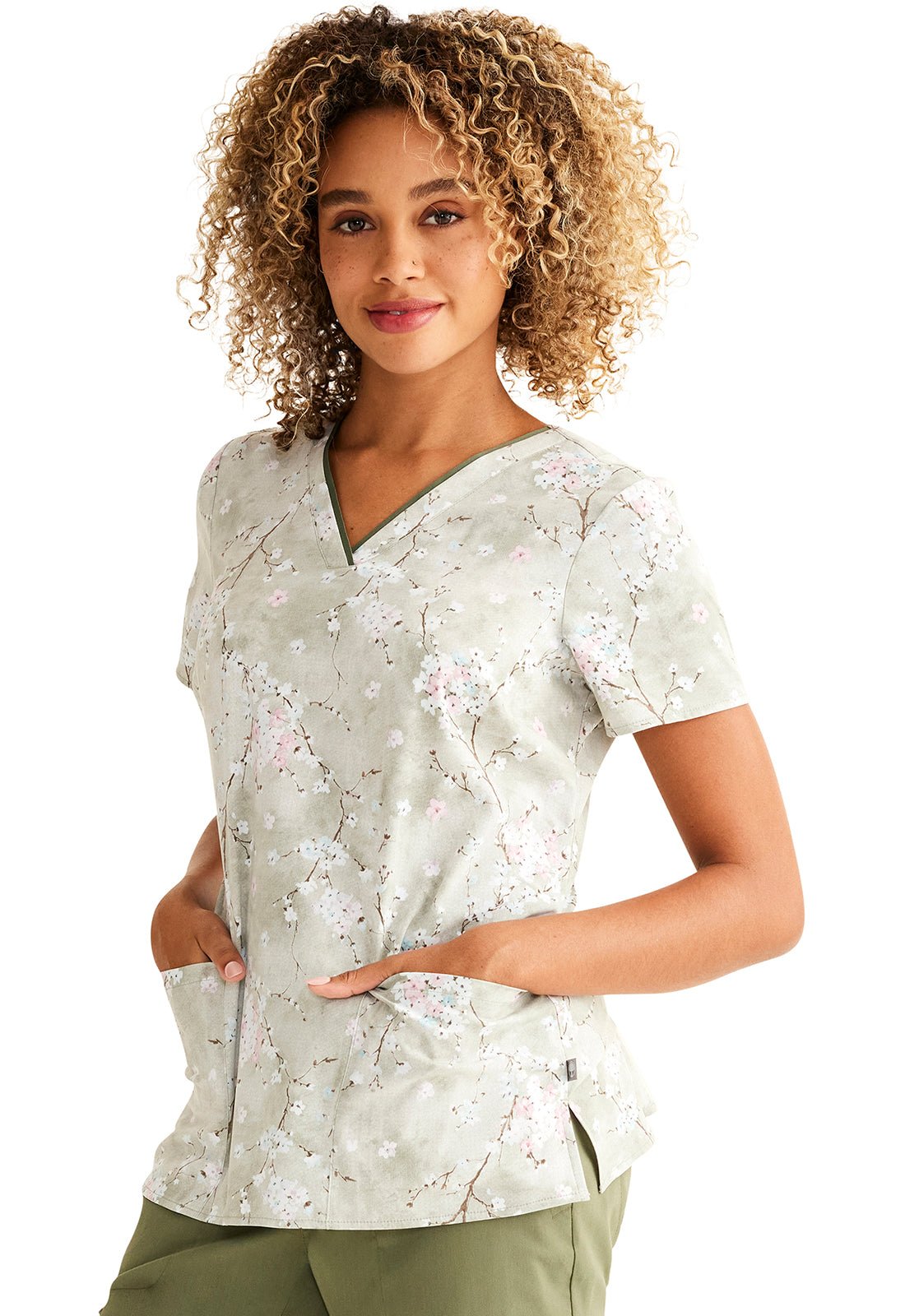 Charmed Florals Healing Hands Limited Edition V Neck Scrub Top HH903 CRMF - Scrubs Select