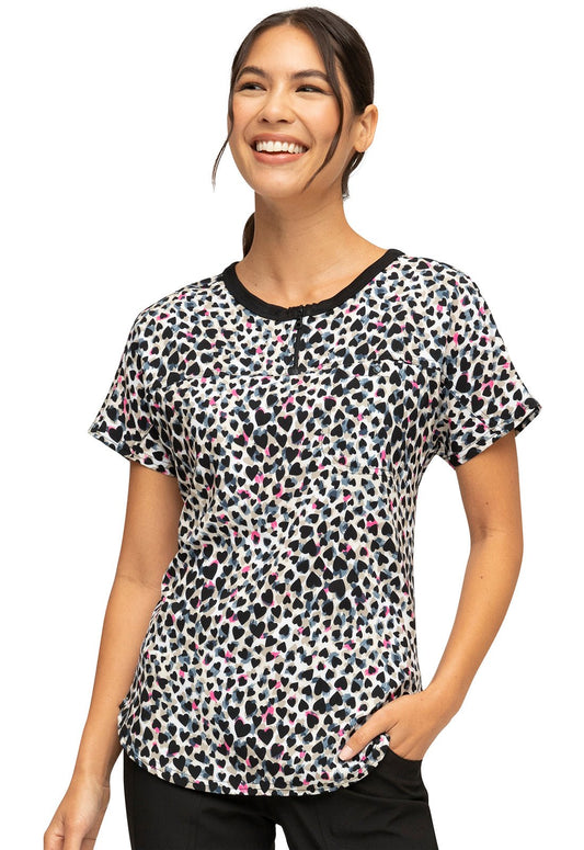 Cheetah Heartsoul Print Round Neck Scrub Top HS800 FWAH - Scrubs Select