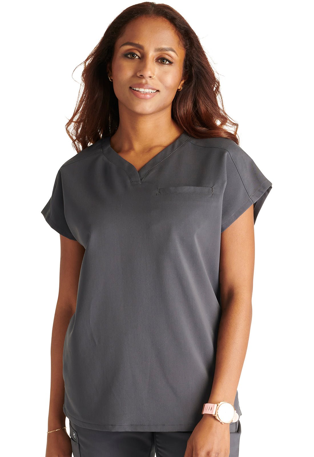 Cherokee Atmos Scrub V Neck Top CK836A in Black, Caribbean, Navy, Pewter, Royal, Wine - Scrubs Select