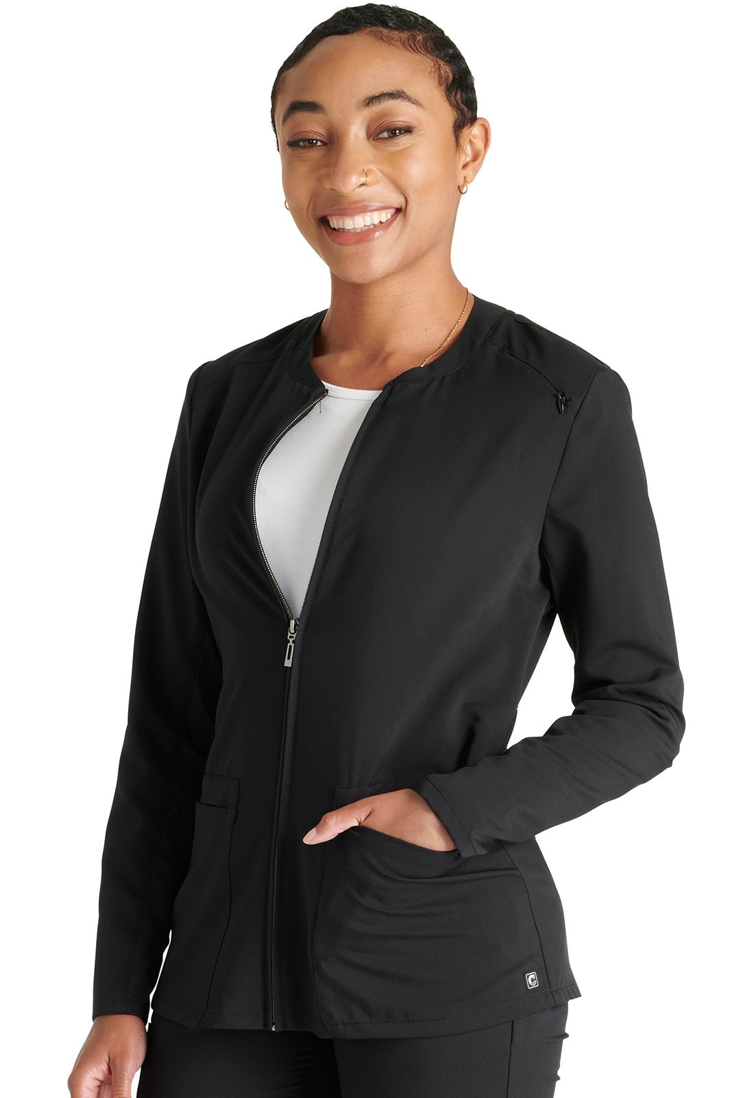 Cherokee Atmos Zip Front Jacket CK356A in Black, Ciel, Navy, Pewter, Royal - Scrubs Select