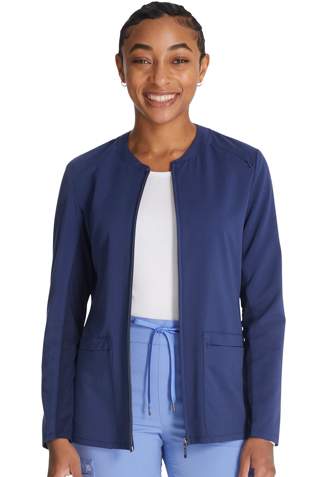 Cherokee Atmos Zip Front Jacket CK356A in Black, Ciel, Navy, Pewter, Royal - Scrubs Select