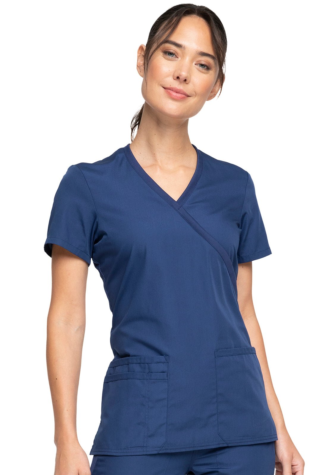 Cherokee WW Originals Scrub Mock Wrap Top WW650 in Black, Caribbean, Navy, Pewter, Royal, Wine - Scrubs Select