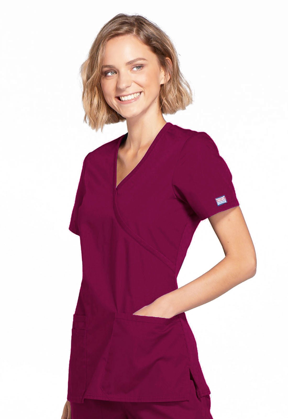 Cherokee WW Originals Scrub Mock Wrap Top WW650 in Black, Caribbean, Navy, Pewter, Royal, Wine - Scrubs Select