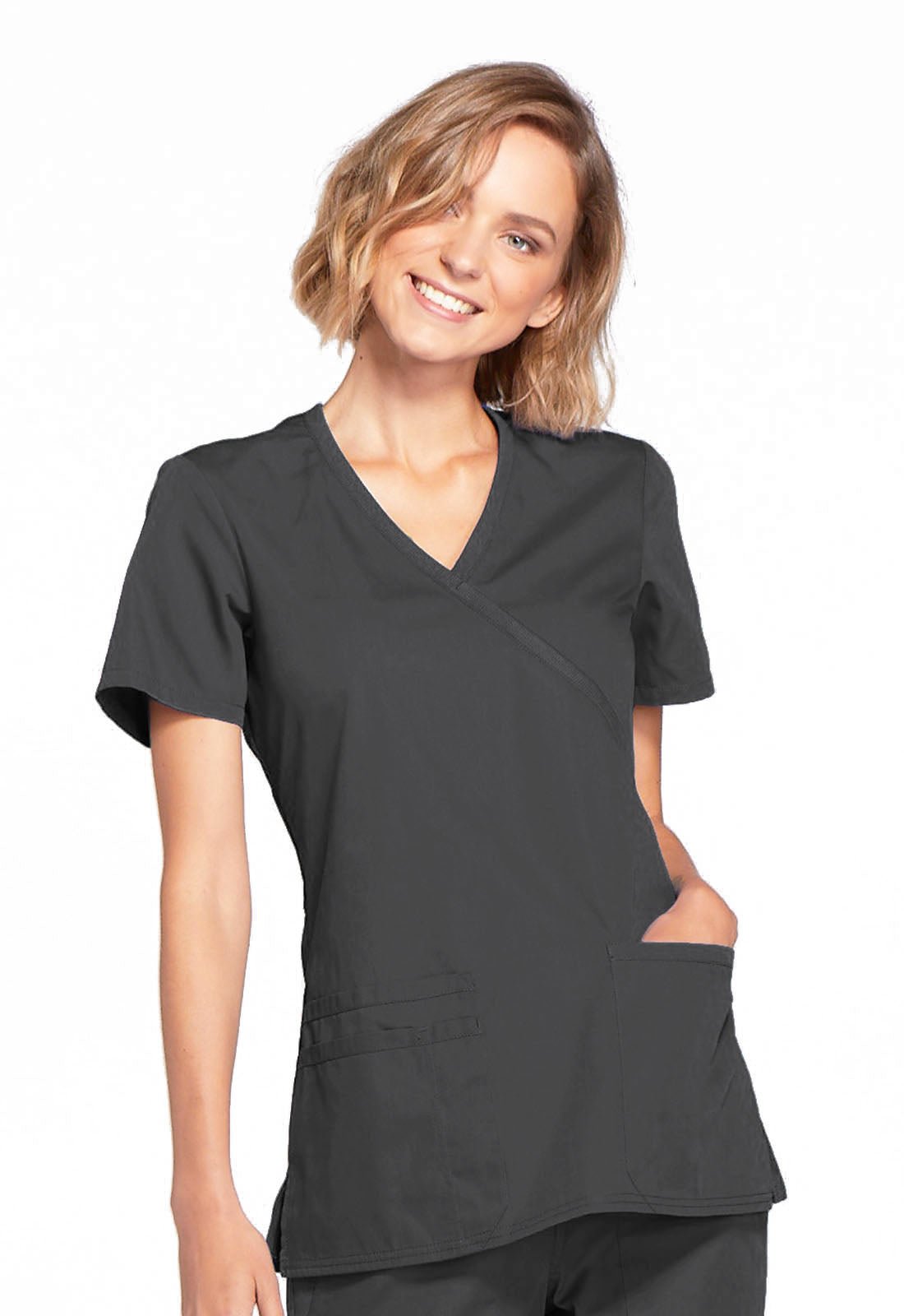 Cherokee WW Originals Scrub Mock Wrap Top WW650 in Black, Caribbean, Navy, Pewter, Royal, Wine - Scrubs Select